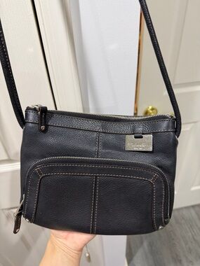 Tignanello Black Leather Crossbody with Front Pocket